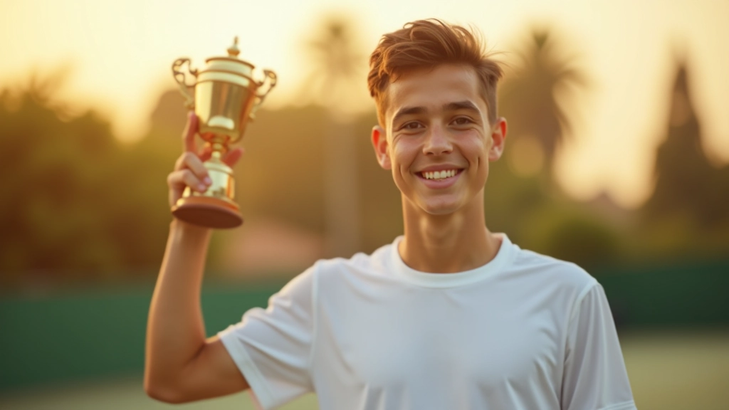 لاعب شاب يرفع كأس البطولة في حفل التتويج